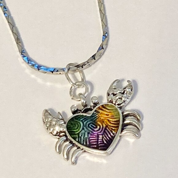 Crab Necklace Silver Plated 19" Enamel Sea Life Beach Island Zodiac Cancer - Picture 6 of 9